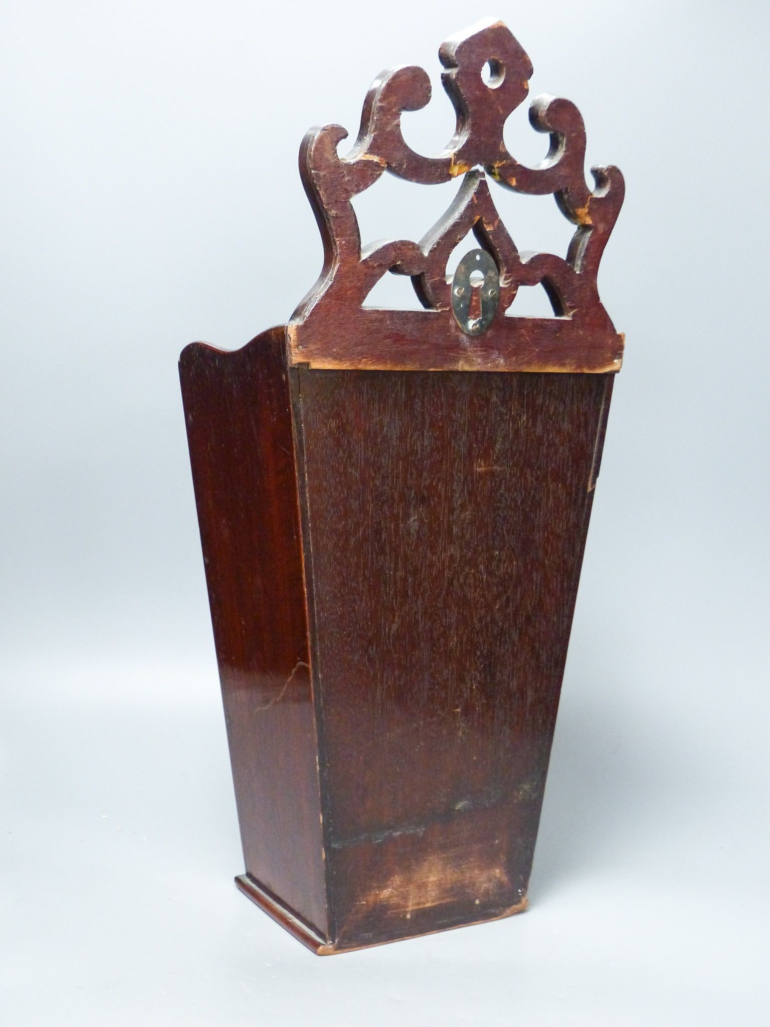 A George III mahogany and rosewood banded hanging candle box, 48.5cm